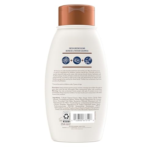 Aveeno Fresh Greens Blend Natural Volumizing Shampoo, Cucumber, Rosemary, for Fine Hair, 12 fl oz