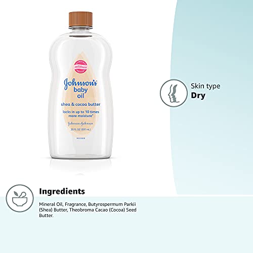 Johnson's Baby Oil with Shea & Cocoa Butter, 20 fl. oz, 6 Pack