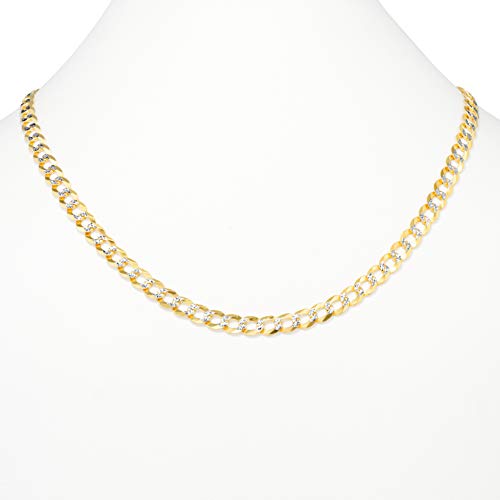 Nuragold 10k Real Yellow Gold Cuban Curb 7mm Solid Pave Chain Necklace - 26"