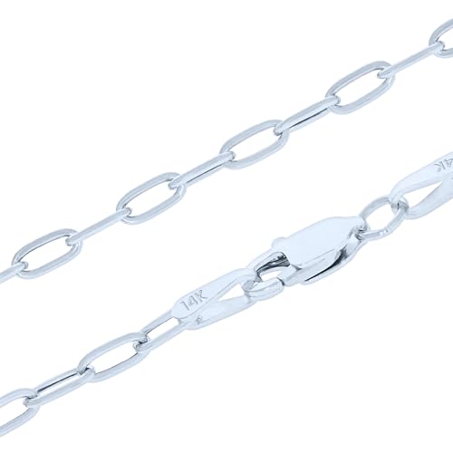 Nuragold 14k Real White Gold Paperclip 2mm Elongated Cable Link Necklace (16"-24") Dainty Italian Jewelry for Men & Women - 18"