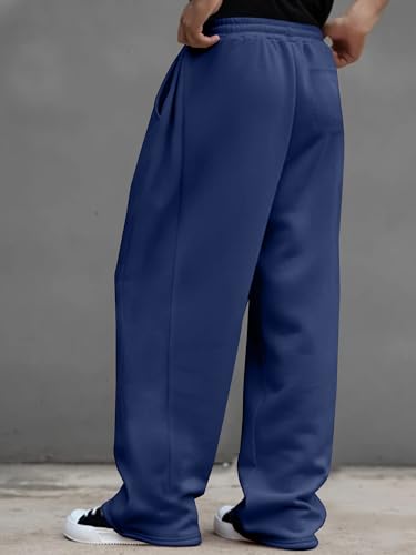 JMIERR Mens Baggy Sweatpants Drawstring Wide Leg Sweat Pants with Pockets Quiet Luxury Big and Tall, 3XL, Bluing
