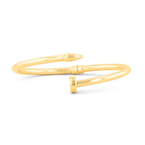 Floreo 14k Yellow Gold 4mm Solid Shiny High Polish Bypass Nail Cuff Bangle Bracelet 7 Inch