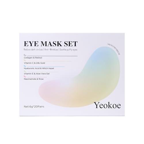Yeokoe Under Eye Patches for Dark Circles,Eye Mask for Puffy Eyes With Collagen,Retinol,Vitmin C,Hyaluronic Acid and Niacinamide Face Masks Skincare Spa Gifts for Woman 20Pairs