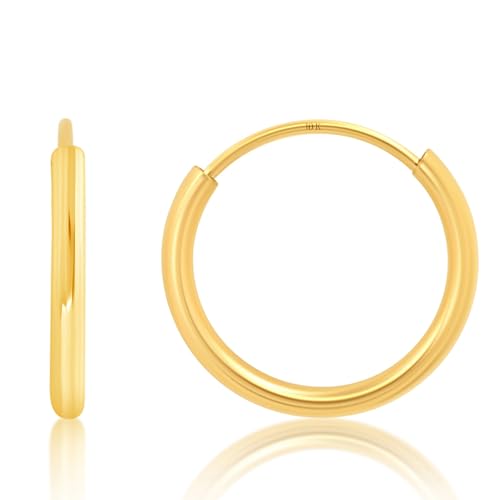 MAX + STONE Solid 10K Gold Hoop Earrings for Women | 1.5mm Tube Gold Hoop Earrings 10K Real | Flex Continuous Hoop Earrings | 12mm (0.5 Inch) Diameter Small Earrings