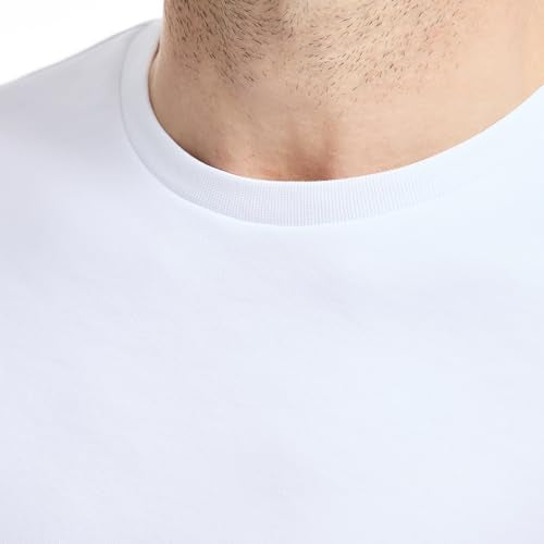 SAKS Fifth Avenue Men's Short Sleeve Classic Luxe Jersey Crewneck T-Shirt, Premium Cotton Knit Top, Classic-Fit & Richly Detailed, White, M
