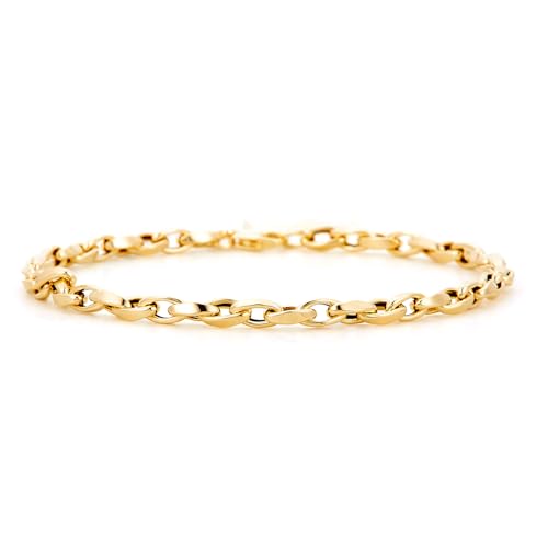14k Yellow Gold Hollow Flat Tube Oval Rolo Bracelet - 7.5"