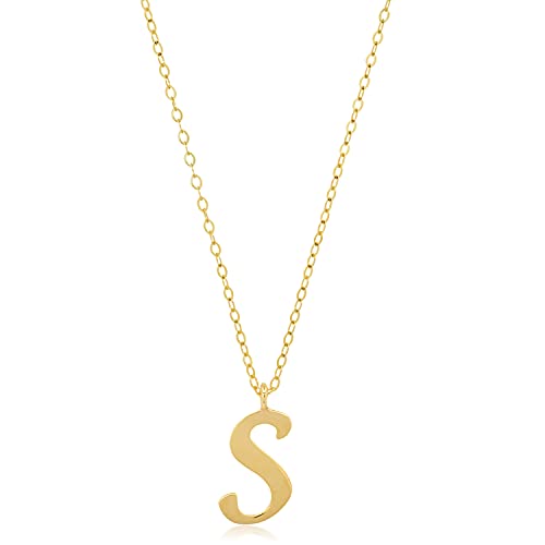 10K Yellow Gold Small Script Initial Letter S Pendant Necklace for Women