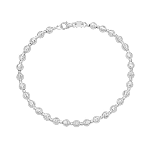 Floreo Italian 14k White Gold 4mm Disco DC Bead Chain Bracelet 7 Inch