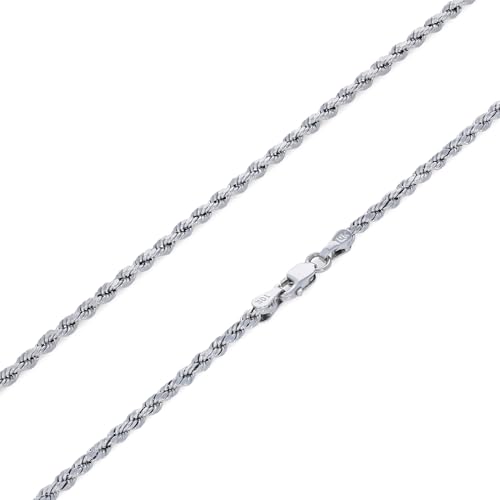 Nuragold 10k Real White Gold 2mm Rope Chain Diamond Cut Bracelet (7"-9") - 7"
