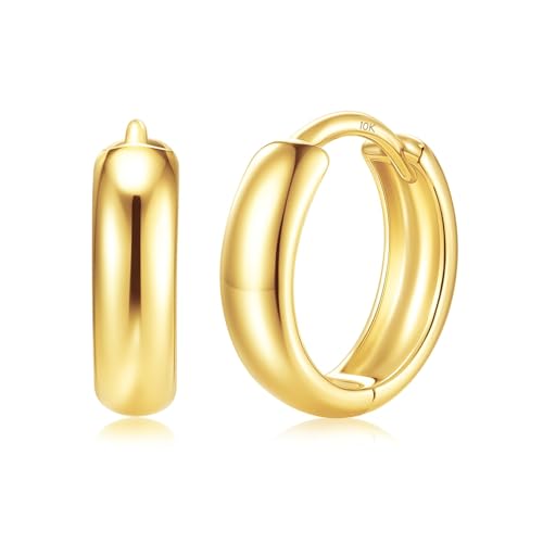 MAX + STONE 10k Yellow Gold Hoop Earrings | 3mm Wide, 12mm Diameter Small Gold Hoops | Hypoallergenic, Shower Safe