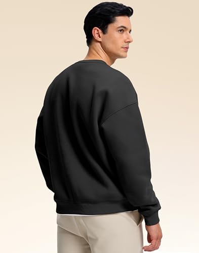 Soothfeel Mens Fleece Lined Crewneck Sweatshirt Cotton Pullover Sweater Athletic Workout Casual Oversized Warm Shirts for Men Black M