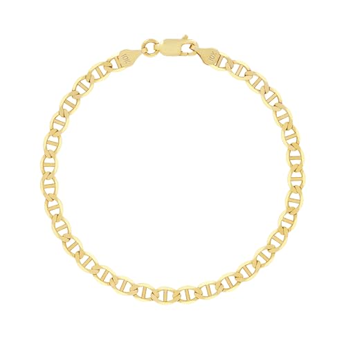 Nuragold 10K Real Yellow Gold Mariner Chain Solid Link Anchor Bracelet - 7.5",3mm