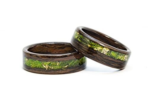 VyTvir Wood Ring for Men Wedding Band with Green Moss Mens Wedding Ring
