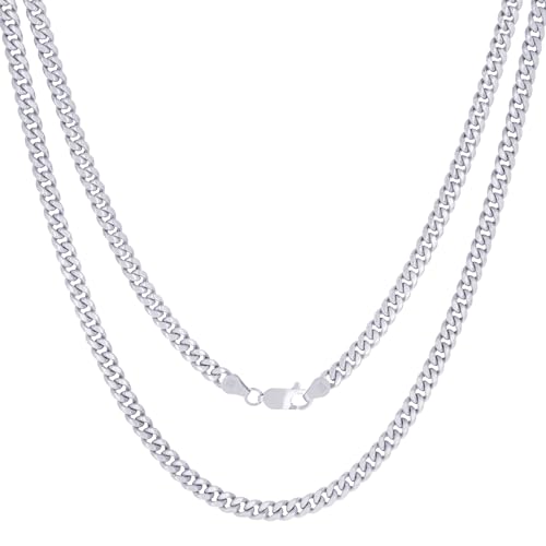 Nuragold 10K Real White Gold Miami Cuban Link Chain Necklace Men & Women - 4.5mm,20"