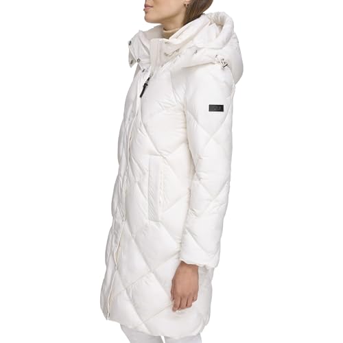 DKNY Women's Diamond Quilt Long Puffer, Pearl