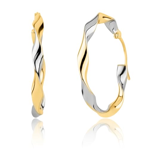 Solid 10K Gold Two Tone Earrings | 20mm Twisted Real 10K Gold Hoop Earrings for Women | Hypoallergenic 10 Karat Two Toned Earring for Women by MAX + STONE
