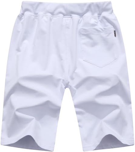 QPNGRP Mens Shorts Casual Drawstring Zipper Pockets Elastic Waist White 38