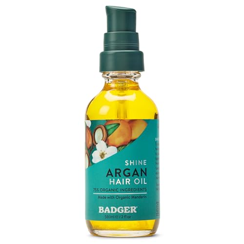 Badger Organic Argan Hair Oil, Restore a Healthy Shine to Dry Brittle Hair, Organic Moroccan Argan Oil Hair Moisturizer/Hair Serum, 2 fl oz Glass Bottle