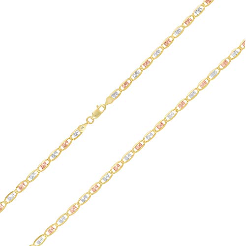 Nuragold 10k Solid Tri Color Gold Valentino 4mm Anchor Link Chain Necklace - 22"