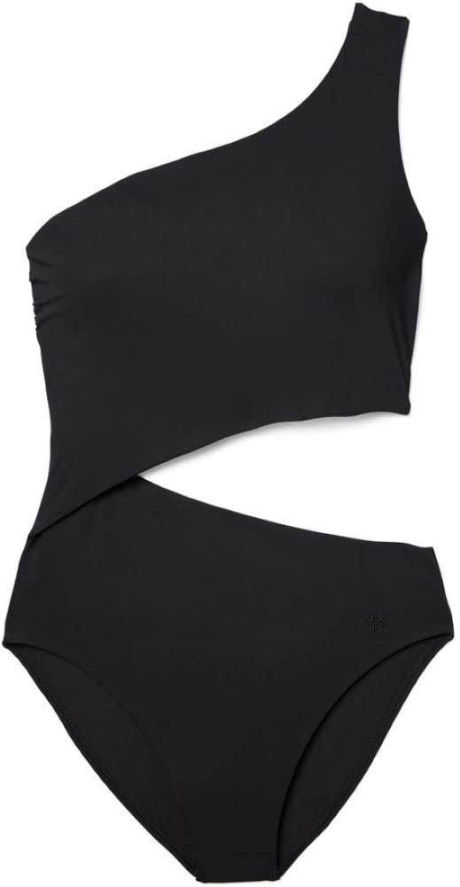 Tory Burch Women's Solid Cut Out One Piece Swimsuit, Black, XL