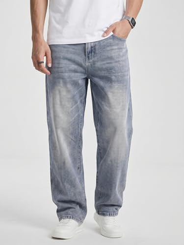 JMIERR Mens Denim Baggy Jeans Relaxed Fit Work Pants for Men Outdoor Casual Quiet Luxury Pants, L, Stone Blue
