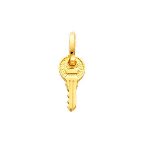 The World Jewelry Center 14k REAL Yellow Gold Key Pendant with 0.9mm Cable Chain Necklace - 22"