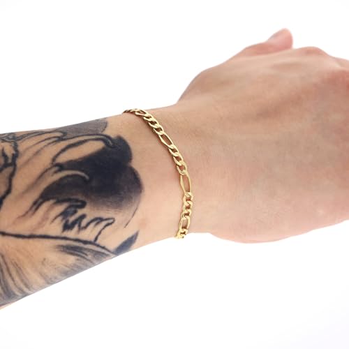 Nuragold 10k Real Yellow Gold Figaro Link 4.5mm Chain Bracelet (7"-9") - 8"