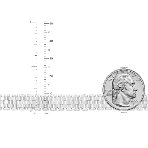 Floreo 14k White Gold 9.5mm Brick Watch Band Panther Link Bracelet, 7.25 Inch