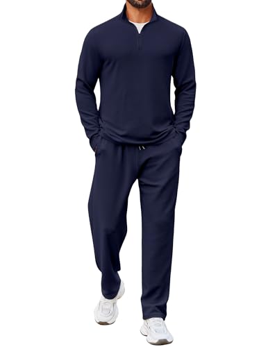 COOFANDY Sweatsuits for Men 2 Piece Quarter Zip Polo Suit Long Sleeve Casual Tracksuit Set
