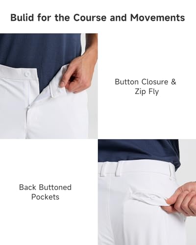 SNOWTEN Mens Golf Pants, Classic Fit Work Pants for Men, Stretch Dress Slacks 30" Quick Dry Lightweight with Pockets White 34w × 30L