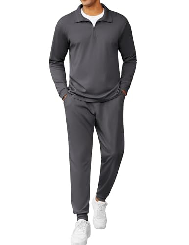 COOFANDY Sweatsuits for Men Long Sleeve 2 Piece Quarter Zip Polo Suit Casual Tracksuit Set