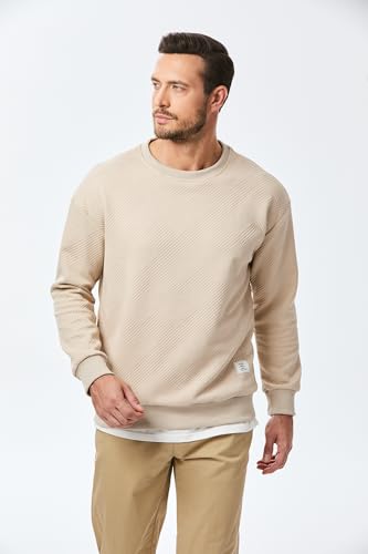 JMIERR Men's Crewneck Sweatshirt Casual Long Sleeve Geometric Texture Sweatshirts Fashion Fall Winter Pullover Shirts, US46(XL), 01 Beige
