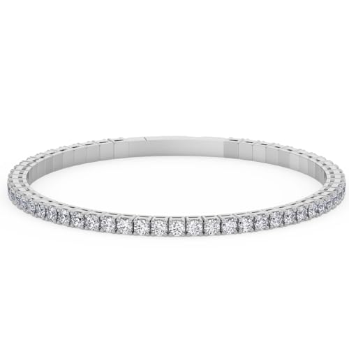 Pompeii 4Ct Diamond Flexible Oval Bangle Women's Bracelet 14k White Gold Lab Grown - Size Medium (F,VS)