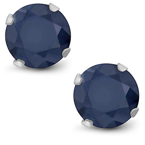 Gem Stone King 10K White Gold Gemstone Birthstone Stud Earrings | 6MM Round | White Gold Earrings For Women Men