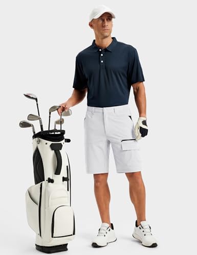 TACVASEN Mens Golf Shorts 10" Cargo Casual Dress Shorts Quick Dry Water Resistant Summer Hiking Travel Business Zipper Pockets White 30