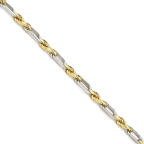 14k REAL Two Tone Gold Solid Men's 5mm Figarope Chain Bracelet with Lobster Claw Clasp - 8.5"