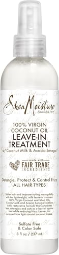 Shea Moisture 100% Virgin Coconut Oil Leave-in Treatment, Shine Curly and Tame Frizz for Tangle-Free Hair, All Natural certified Organic, 8 Ounce