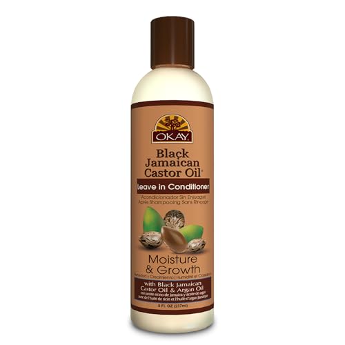 OKAY Black Jamaican Castor Oil Leave In Conditioner - Hair Moisturizer For Women And Men, Natural Hair Product For Hair Growth, Curly Hair Grease For Smooth, Moisturized Hair - 8 Oz (Pack Of 1)