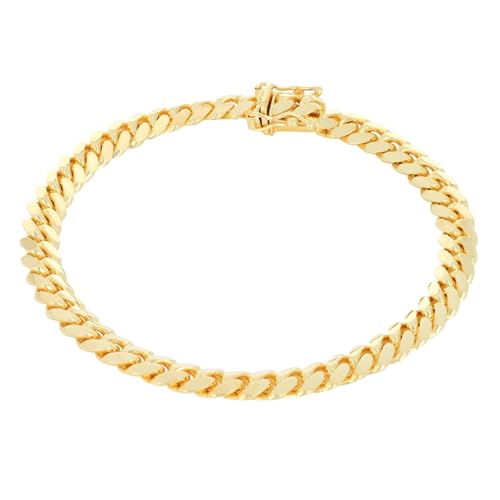 Nuragold 10K Real Yellow Gold Solid Miami Cuban Link Chain Italian Bracelet - 7.5",6mm