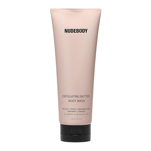 Nudestix Exfoliating Butter Body Wash – 3-in-1 Foaming Cleanser, Body Scrub & Skin Renewing Treatment with Salt, AHA/BHA & Tangerine Butter | Clean, Vegan & Scented with Lavender & Bergamot