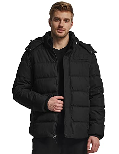 wantdo Men's Windproof Hooded Thicken Winter Coat Puffer Jacket with Hood (Black, Medium)