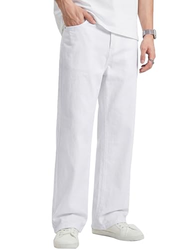 JMIERR Mens Denim Baggy Jeans Relaxed Fit Work Pants for Men Outdoor Casual Quiet Luxury Pants, L, White