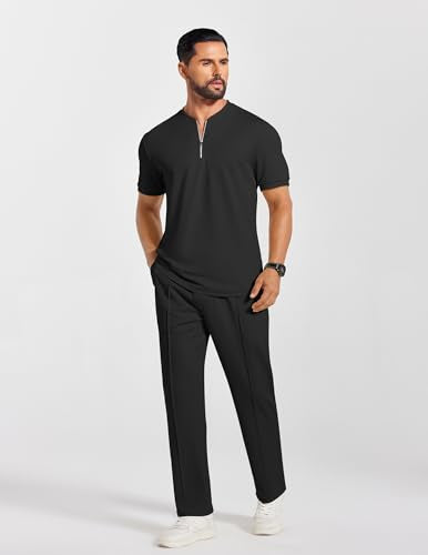 COOFANDY Men's 2 Pieces Outfits Casual Quarter Zip Polo Shirt and Jogging Pants Summer Tracksuits Set