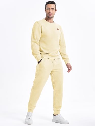 JMIERR Knit Jacquard Track Suits for Men Set 2 Piece Comfiest Airport Outfits Long Sleeve Sweatshirts & Running Joggers Sweatpants, Fall Tracksuit Sweatsuits Matching Lounge Sets, M, Apricot