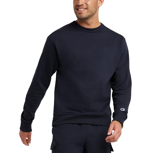 Champion Mens Sweatshirt, Powerblend, Fleece Crewneck (Reg. Big & Tall) Sports-fan-sweatshirts, Navy C Logo, Large US