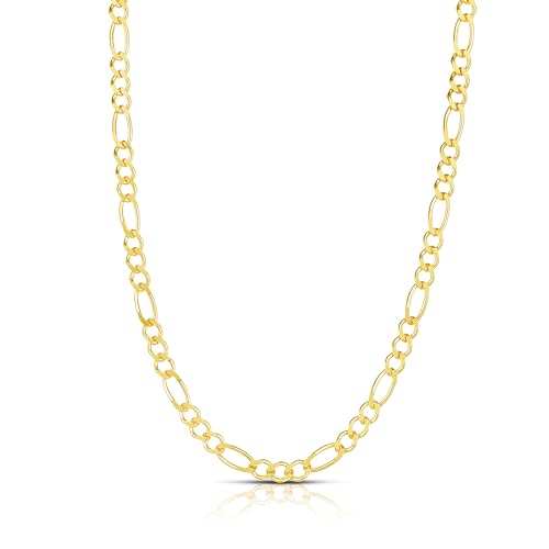 Floreo 14k Yellow Gold 3mm Solid Figaro Chain Link Necklace 18 Inch