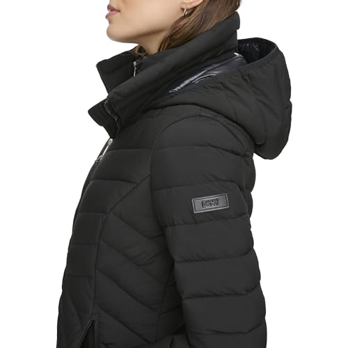 DKNY Women's Hooded Puffer Jacket, Black