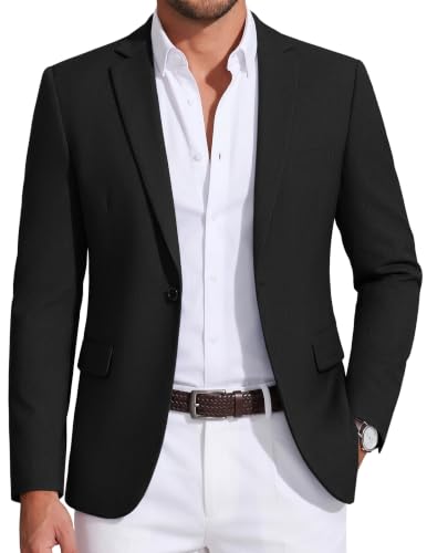 COOFANDY Mens Slim Fit Dress Jacket Suit Blazer Lightweight Sport Jackets Casual Sports Coat (Black L)