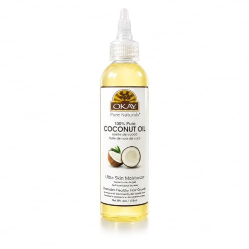 OKAY 100% Pure Coconut Oil for Hair & Skin - Coconut Oil for Women & Men, Perfect for Hair & Body, for Massage & Moisturizer, Natural - 4 fl oz Squeeze Bottle (Pack of 1)