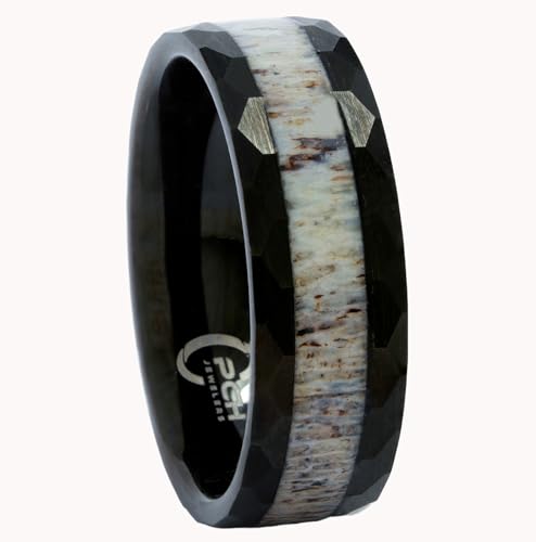 Deer Antler Ring in Black Tungsten Hammered Finish 8mm Comfort Fit Wedding Band (10)